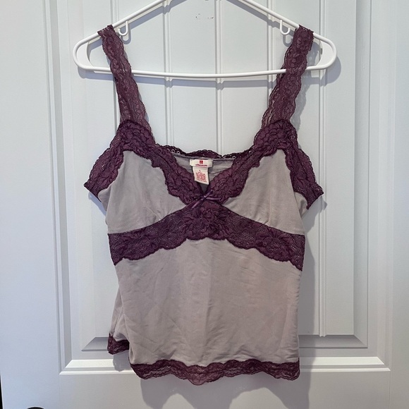 Brandy Melville Tops - Y2K Purple Mesh Lace Trim Cami Tank Top Vintage Grunge Fairy Earthy Whimsigoth